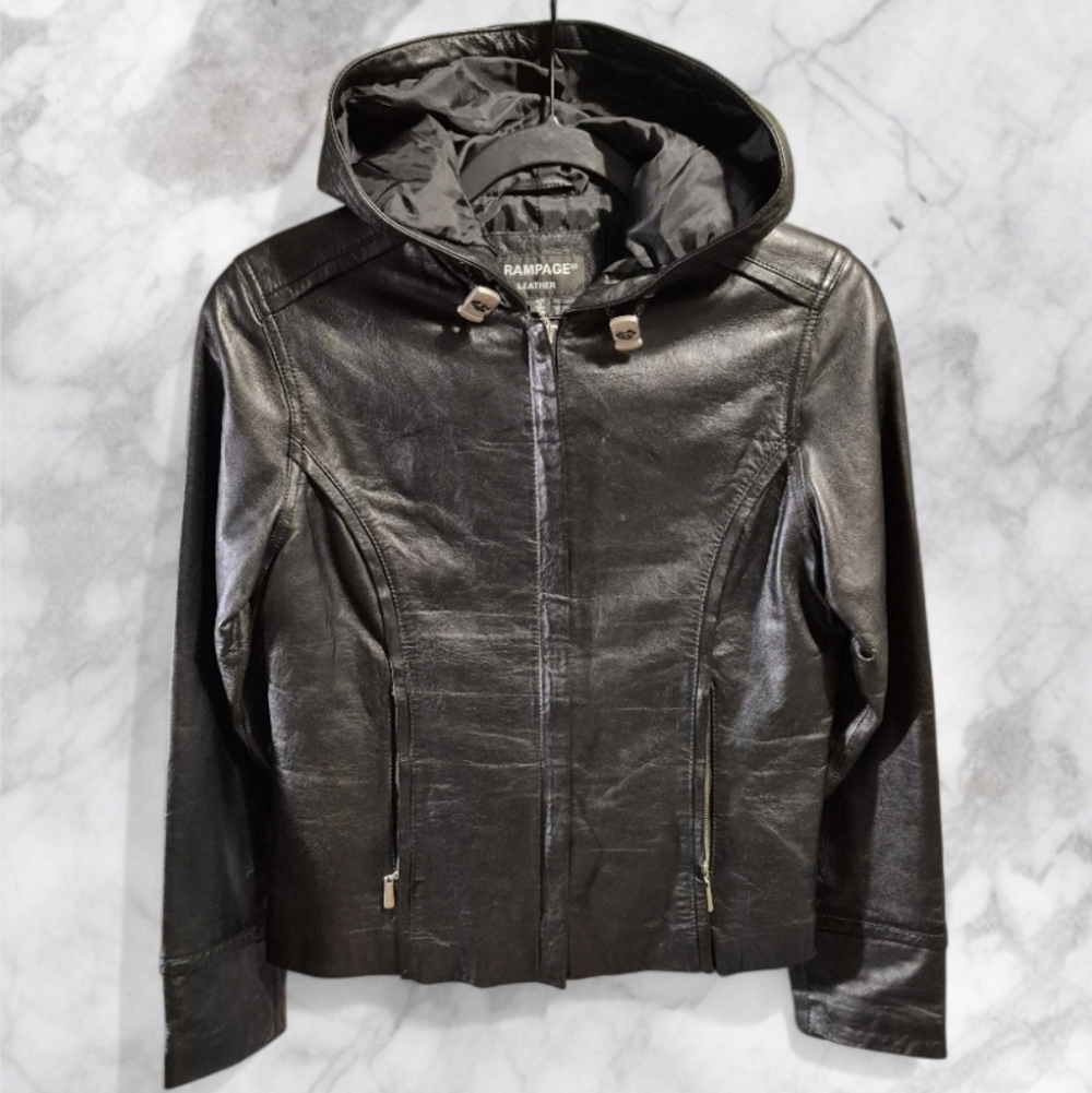 Rampage Women's Genuine Leather Jacket with Hood S Like New